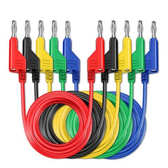 Cleqee 5PCS Dual 4mm Banana Plug Multimeter Test Leads, Stackable Copper Pulg Pluggable Soft Cables 1M Wire for Laboratory Electric Testing