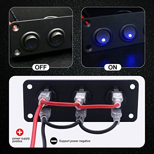 RUNCCI-YUN 12V -24V Toggle Rocker Switch Panel, 3 Gang Waterproof Round Toggle ON/OFF Switch Blue LED Fit for Auto Automotive Lights Boat Yacht Trailer Caravan Camper Bus Tractor Truck