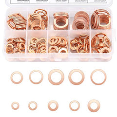 200 Pcs Copper Washers Assorted, Flat Washers Kit, 9 Sizes Sealing Ring Washers Assortment Set, Plain Washers with Storage Box(M5 M6 M8 M10 M12 M14)