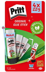 Pritt Glue Stick, (Pack of 4 x 22g) Safe & Child-Friendly Craft Glue for Arts & Crafts Activities, Strong-Hold adhesive for School & Office Supplies, Pritt Stick