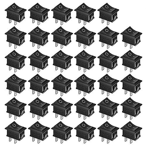 GTIWUNG 35Pcs On/Off Rocker Switch, Mini Boat Switch 10A/125V 6A/250V, 2 Pin Toggle SPST Press Button Toggle Switch for Car Auto Boat Household Appliances, Black