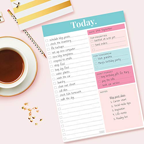 Sweetzer & Orange Daily Planner Notepad - Undated Productivity Organiser with Tear-Away Agenda to Do List Notepad - Stationery for University Students, Home & Work Office- 52 Sheets- 17.7cm x 25.4cm