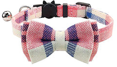 Cat Collar with Bell and Bow Tie, Quick Release Safety Buckle Collars for Kitten and Cats, Soft Tartan Design (Pink)