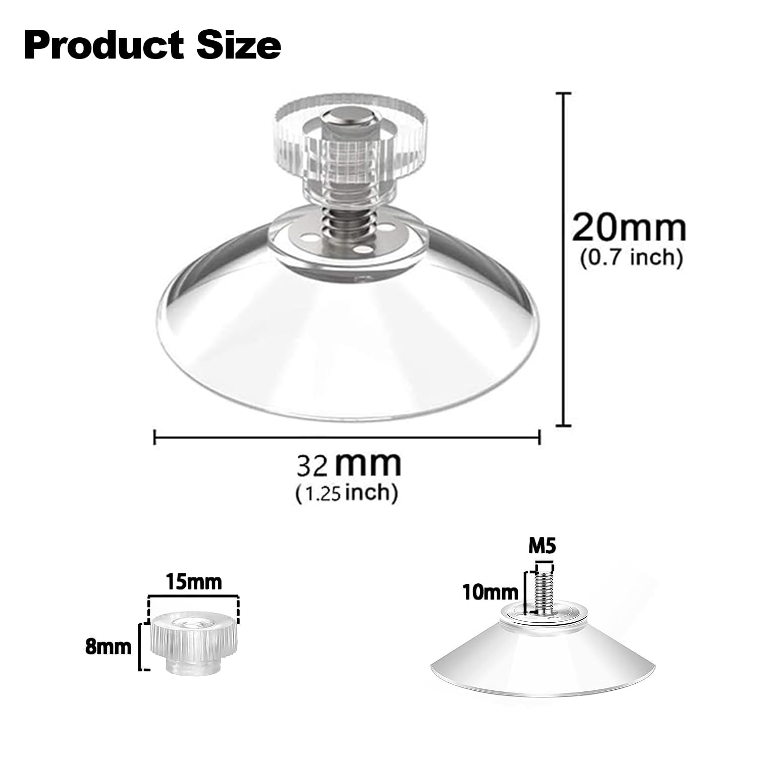 Suction Cups, 12 Pieces Plastic Sucker Pads, 30mm Suction Hooks Clear Suction Pads with Metal Screw Nut Suction Holder for Glass Mirror Window Wall Door Table Top and Other Smooth Flat