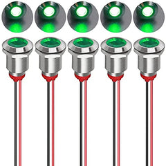 Gebildet 5pcs 12mm 12/24V DC LED Metal Indicator Light Waterproof Signal Lamp Pilot Dash Directional Car Truck Boat with Wire(Green)