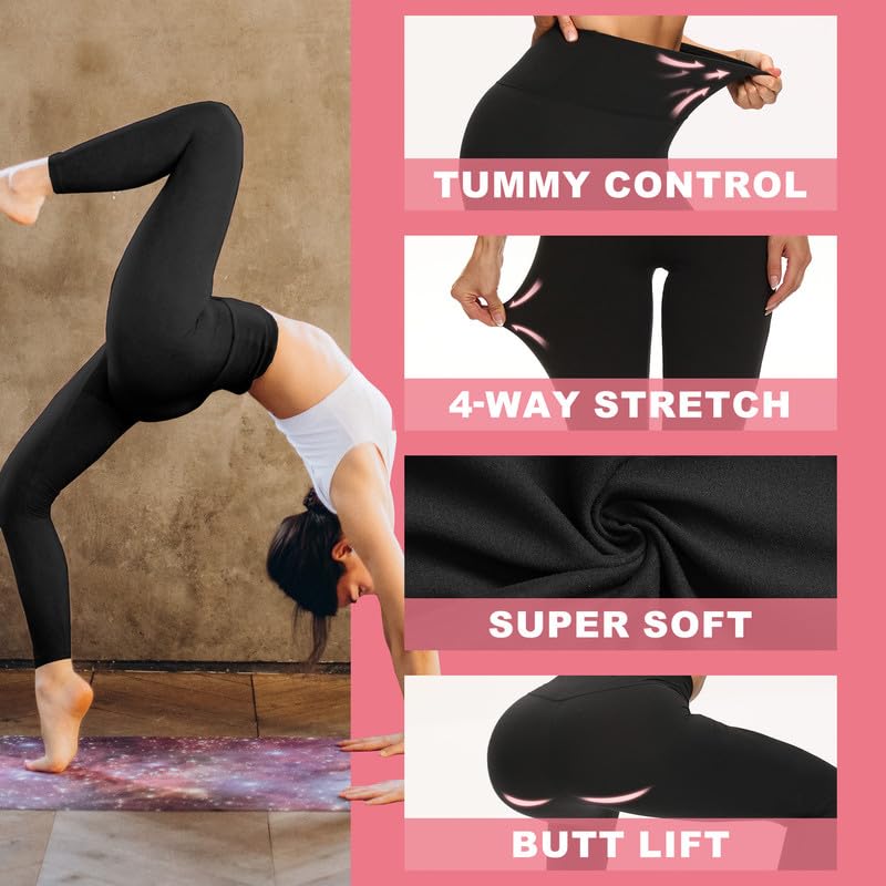 CAMPSNAIL High Waisted Leggings for Women Tummy Control Yoga Pants Slim Fit Black Super Soft Elastic Sports Leggings Trousers Gym Running Workout(4 Packs, 1#Black/Sage-Green/Nude/Leopard, L-XL)