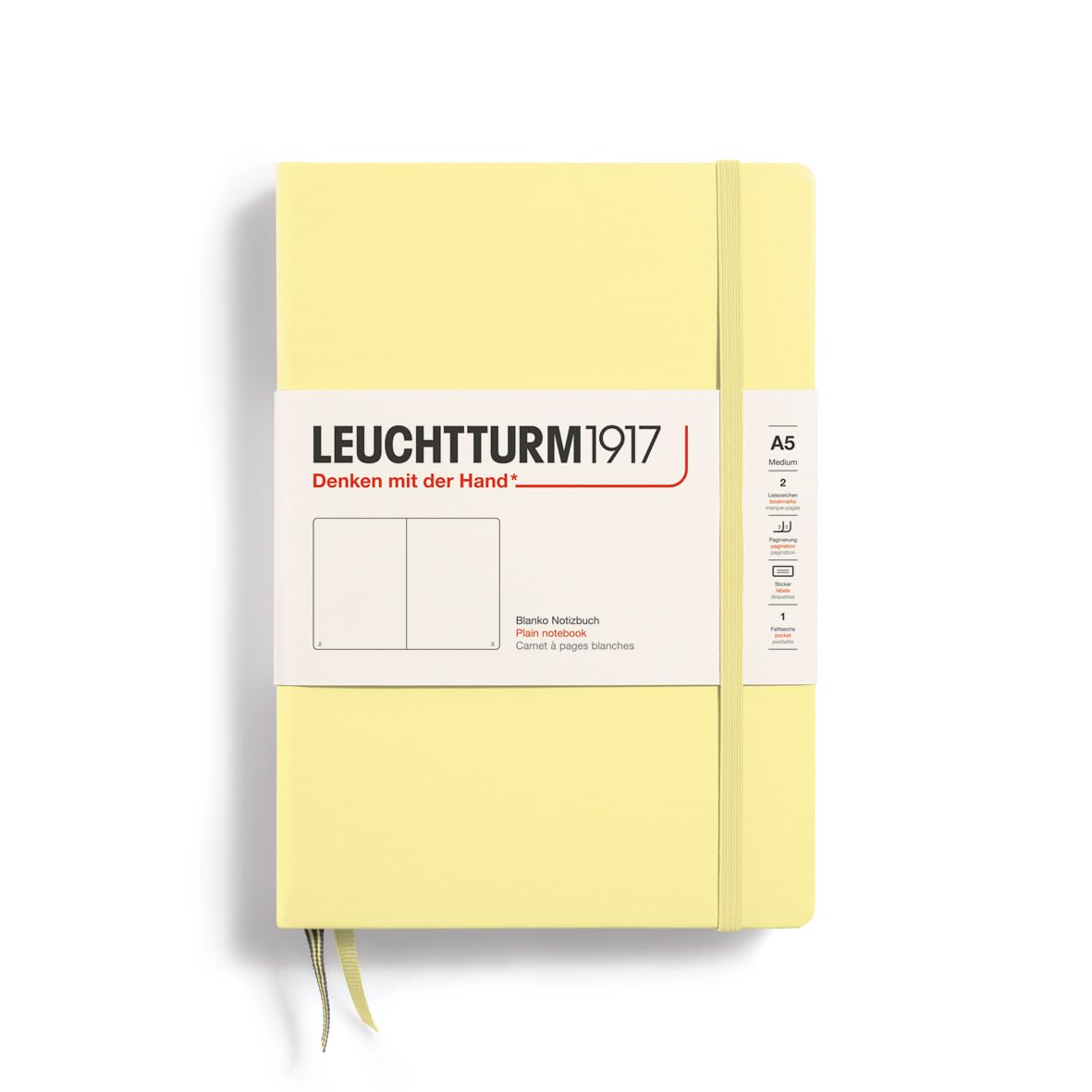 Leuchtturm1917 365484 Notebook Medium (A5), Hardcover, 251 numbered Pages, Plain, Vanilla
