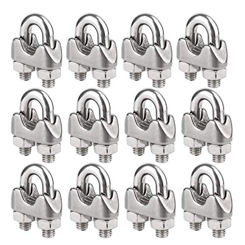 Wire Rope Clip Cable Clamp 304 Stainless Steel U Bolt Saddle Fastener M3 for Ø 3mm (1/8 inches) Wire Rope Cable, Pack of 12, by Hyber&Cara