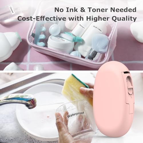 SUPVAN E10 Label Maker Machine with Continuous Tape, Portable Bluetooth Mini Thermal Label Printer Handheld, Free Multiples Fonts Icon, Compatible Android & iOS, USB Rechargeable, Pink