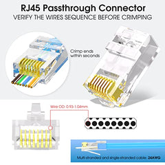 AVARTEK RJ45 Cat5/Cat5E Pass Through Connectors 50 Pack, Ethernet RJ45 Plug for Cat5 Cat5e Cat6 UTP Solid & Stranded Network Cable