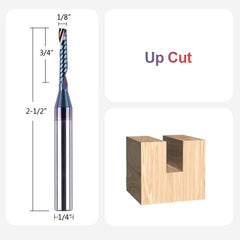 SpeTool Single Flute Aluminium Router Bits 1/4 Shank Tungsten Carbide Spiral O Flute End Mill 1/8 inches Cutting Diameter with TAC Coating CNC Router Bits Router Cutters Milling Bits for Wood Aluminum