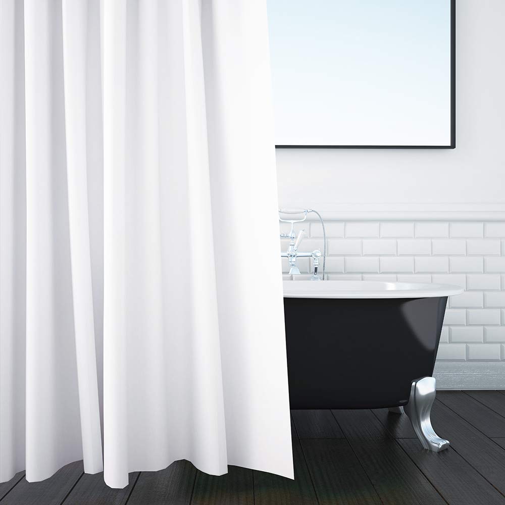 ANSIO Shower Curtain for Bathroom - Mould and Mildew Resistant - Solid White, 180 x 200 cm (71 x 71 Inch)   Water Repellant Fabric   100% Polyester