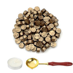 LICQIC Sealing Wax Beads Set, 100 Pcs Wax Seal Beads with 1 Pcs Tea Candles and 1 Pcs Wax Melting Spoon for Wax Stamp Sealing, Bronze