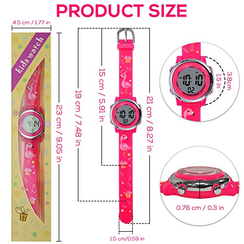 Bigmeda Kids Digital Watch, 3D Cartoon Sports Watch for 3-10 Year Boys Girls, Time Date Display, 7 Color Backlight, Stopwatch, Alarm Functions Kids Waterproof Wrist Watch (Flamingo)