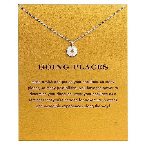 ZYAWP Message Card Compass Pendant Necklace Silver Friendship Sisters Sun Good Luck Crane Pendant Y Chain Necklace for Women and Girl Gift (Silver Compass new)