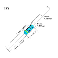 UMTMedia® 30pcs 22 ohm Ω - 1W Watt Metal Film Resistors 0.25 ±1% for Electronic, Arduino, or Raspberry PI Projects. Many Values Available