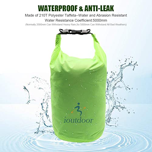 ioutdoor Waterproof Dry Bags Lightweight 2L/5L/10L/20L Keep Dry Clean, Dry Compression Sacks Small Large for Kayaking, Hiking, Swimming, Camping, Canoeing, Boating, Fishing (Green, 2L)