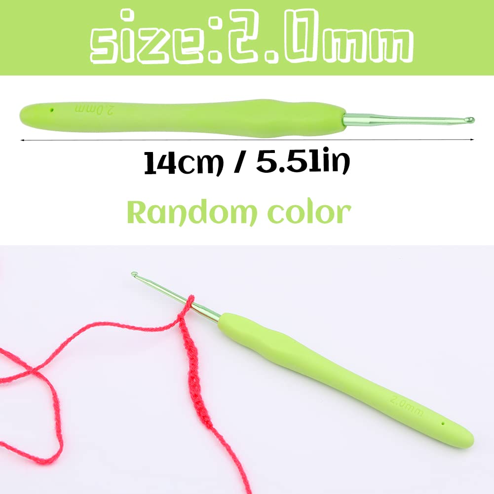 2 mm Crochet Hook, Aluminum Soft Grip Rubber Handle Needles Ergonomic Knitting Needles Crochet Needle for Beginners and Handmade DIY Knitting Crochet (2 mm)