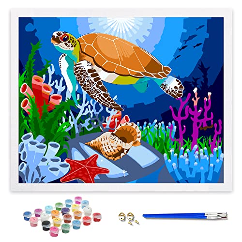 ifymei Paint by Numbers for Adults, Children, Beginners, DIY Gift Arts Kits with Brushes and Acrylic Pigment, 16x20 Inch Colorful Sea Turtle [Without Frame]