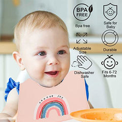 FILOWA Baby Bibs Silicone,3 PCS Baby Weaning Bibs Waterproof Feeding Bibs Soft Baby Bibs Food Wide Catcher Pocket Easily Wipe Clean Adjustable Machine Washable Bibs for Toddler infant Kids Girls,Pink