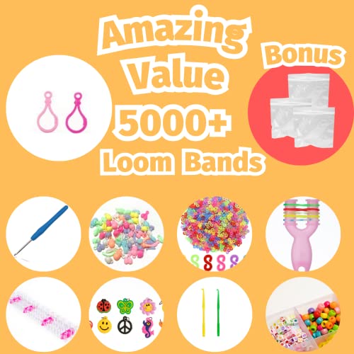 Loomartic 5000 and Colorful Rubber Loom Bands Premium Quality Loom Bands kit in 20 Unique Colors with Beads and Art Supplies for Friendship Bracelet Making kit in Craft Storage Box