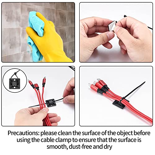 200 Pcs Cable Ties Black 100 Pcs Self Adhesive Wire Tie Mount Base Holders， Cable Clips with Strong Self Adhesive Pads ，Cable Management Set for Home 、 Office、Warehouse, (cable tie with base-001)