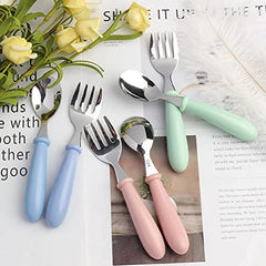 3 Set/6 PCS Baby Fork and Spoon, Toddler Utensils Stainless Steel Baby Forks and Spoons Silverware Set with Round Handle Kids Silverware Children's Flatware Kids Cutlery Set 3 x Forks,3 x Spoons