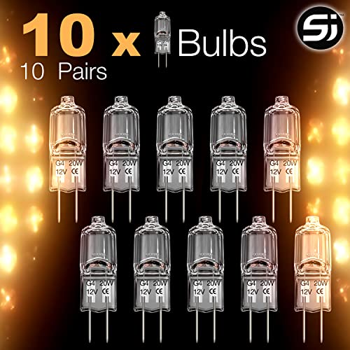 S&J G4 Halogen Light Bulbs 20W Clear Capsule 2 Pin Lamp Bulb Halogen Pin Base Warm White Dimmable 10 Pack (20 Watts)