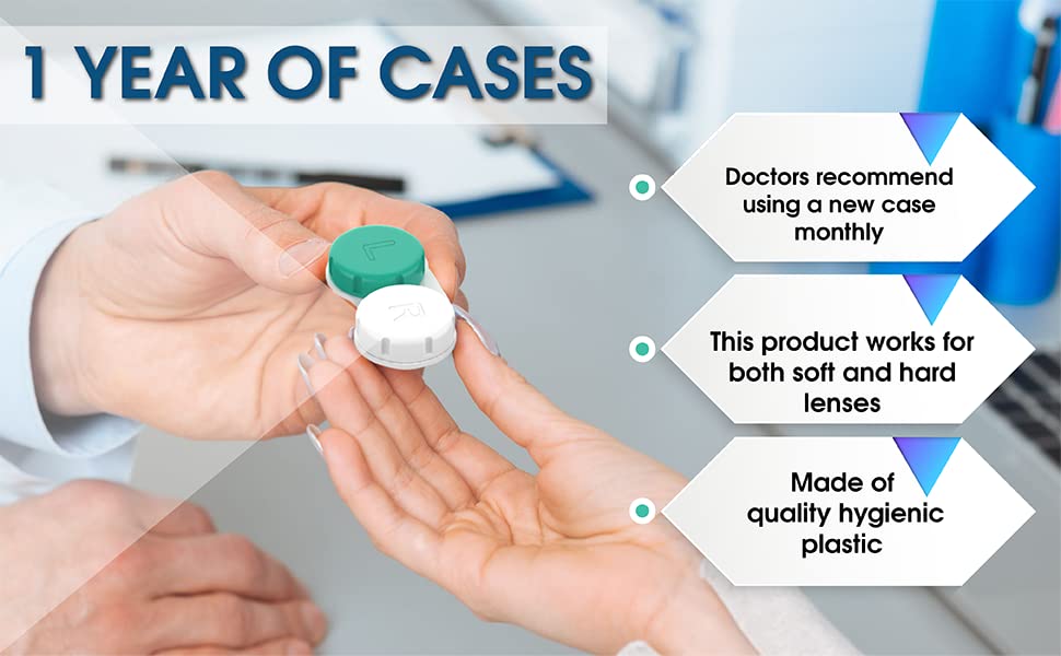 Contact Lens Cases 12 Pack. One Year Supply. Protect Your Eyes by Changing Your Contact Lens Case Monthly