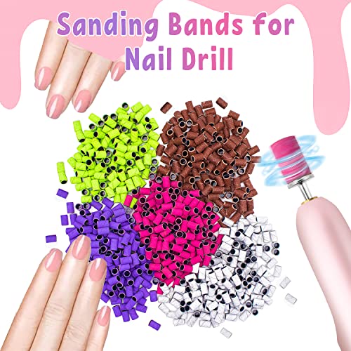 100Pcs Sanding Bands for Nail Drill 150 Grit, Medium Grit Sanding Band for Nail Drill with 3/32” Nail Drill Bit for Acrylic Nail, Gel Nail, Professional Nail Sanding Band Set for Manicure and Pedicure