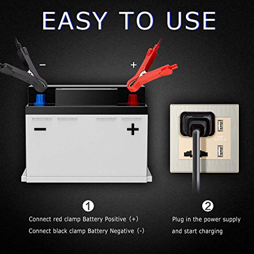 12V/6Amp Car Battery Charger, Smart Fully Automatic Battery Charger with Temperature Compensation for Most Types of Lead Acid Batteries, Red, AC Connection Required