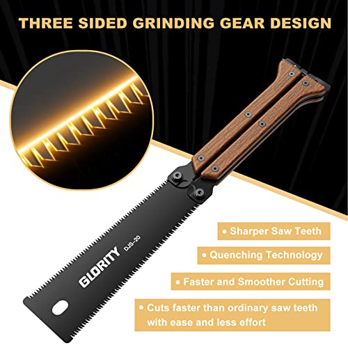 Japanese Pruning Saw Foldable, GLORITY 140mm Hand Saw with Double Edges of 13/14 TPI, SK5 Blade and Three Sided Grinding Gear Design, Portable Japanese Saw for Woodworking & DIY