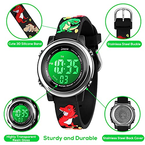 Bigmeda Kids Digital Watch, 3D Cartoon Sports Watch for 3-10 Year Boys Girls, Time Date Display, 7 Color Backlight, Stopwatch, Alarm Functions Kids Waterproof Wrist Watch (Dinosaur)