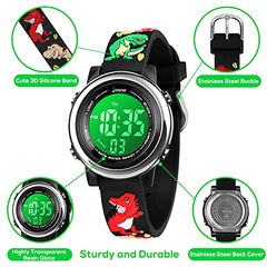 Bigmeda Kids Digital Watch, 3D Cartoon Sports Watch for 3-10 Year Boys Girls, Time Date Display, 7 Color Backlight, Stopwatch, Alarm Functions Kids Waterproof Wrist Watch (Dinosaur)