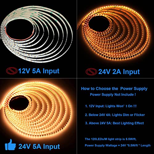 JOYLIT 24V Bright White LED Strip Lights 3000K Warm White 5M 7500LM CRI 90and, CE UL Listed Tape Light 120LEDs/M SMD 2835 Self Adhesive Flexible 90W Light Strips for Commercial, Residential, Industrial