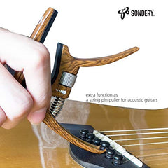 Sondery Professional Capo for Acoustic and Electric Guitars, Trigger Tension Adjustable for Perfect Tone, Extra Strings Pin Puller, Hard Zinc Alloy Material