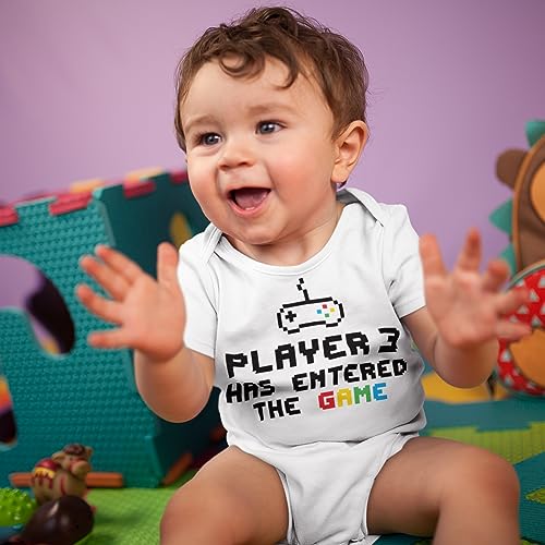 ART HUSTLE Player 3 Has Entered The Game Short Sleeve Bodysuit/Baby Grow for Baby Boy Or Girl (White, 3-6m)