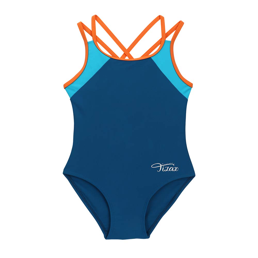 TIZAX Girls One Piece Swimsuit Solid Cross Back Multi Straps Swimwear Quick Dry Beach Swimming Costume Dark Blue 6 Years