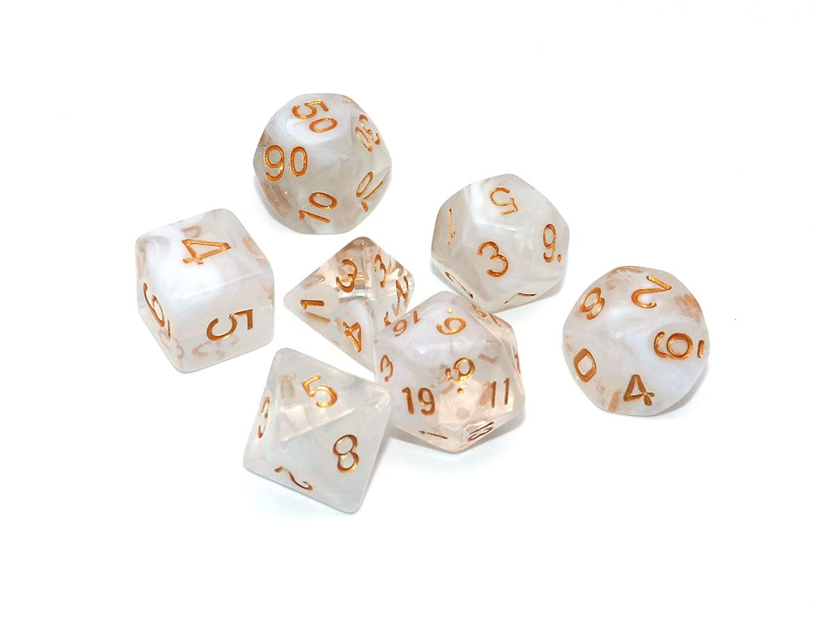 DND Dice Set 7Pcs Transparent Mix White Cloud Dice for Dungeon and Dragons D&D RPG Role Playing Games Polyhedral Dice