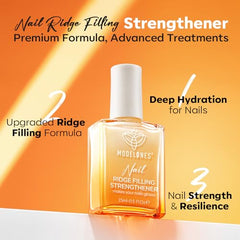 Modelones Nail Care 8 in one Ridge Filling Strengthener Treatment, Nail Polish Strengthener for Damaged and Weak Nails, Nail Hardener Extra Strong and Growth Smoothing Base Coat White Nail 15ml