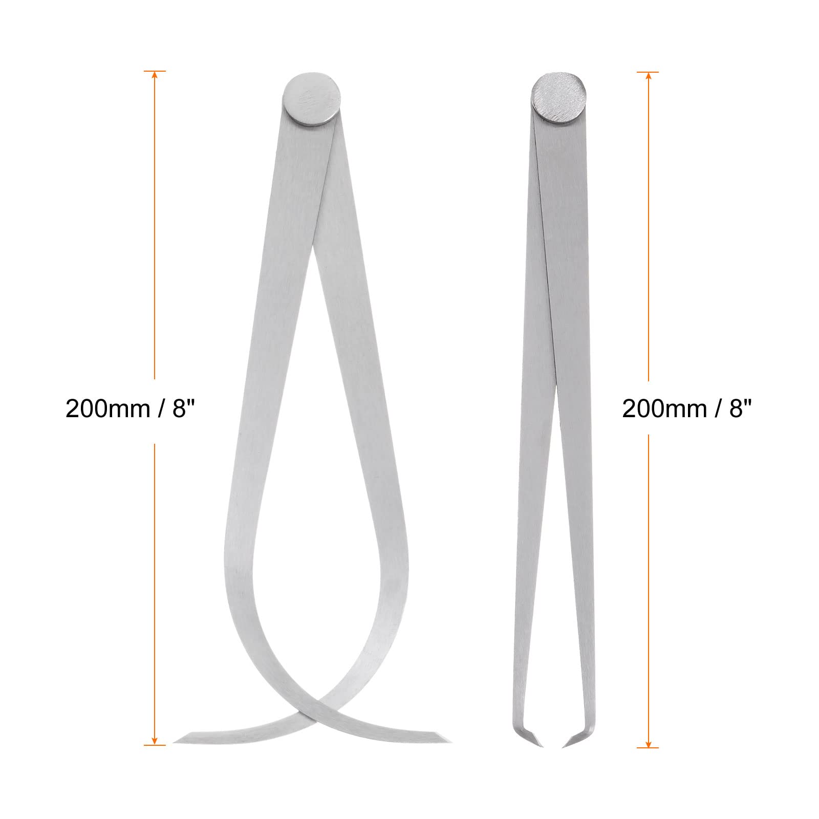 sourcing map Firm Joint Inside Outside Caliper Set 200mm 8 inch 410 Stainless Steel Firm Friction Joint for External Internal Measurements