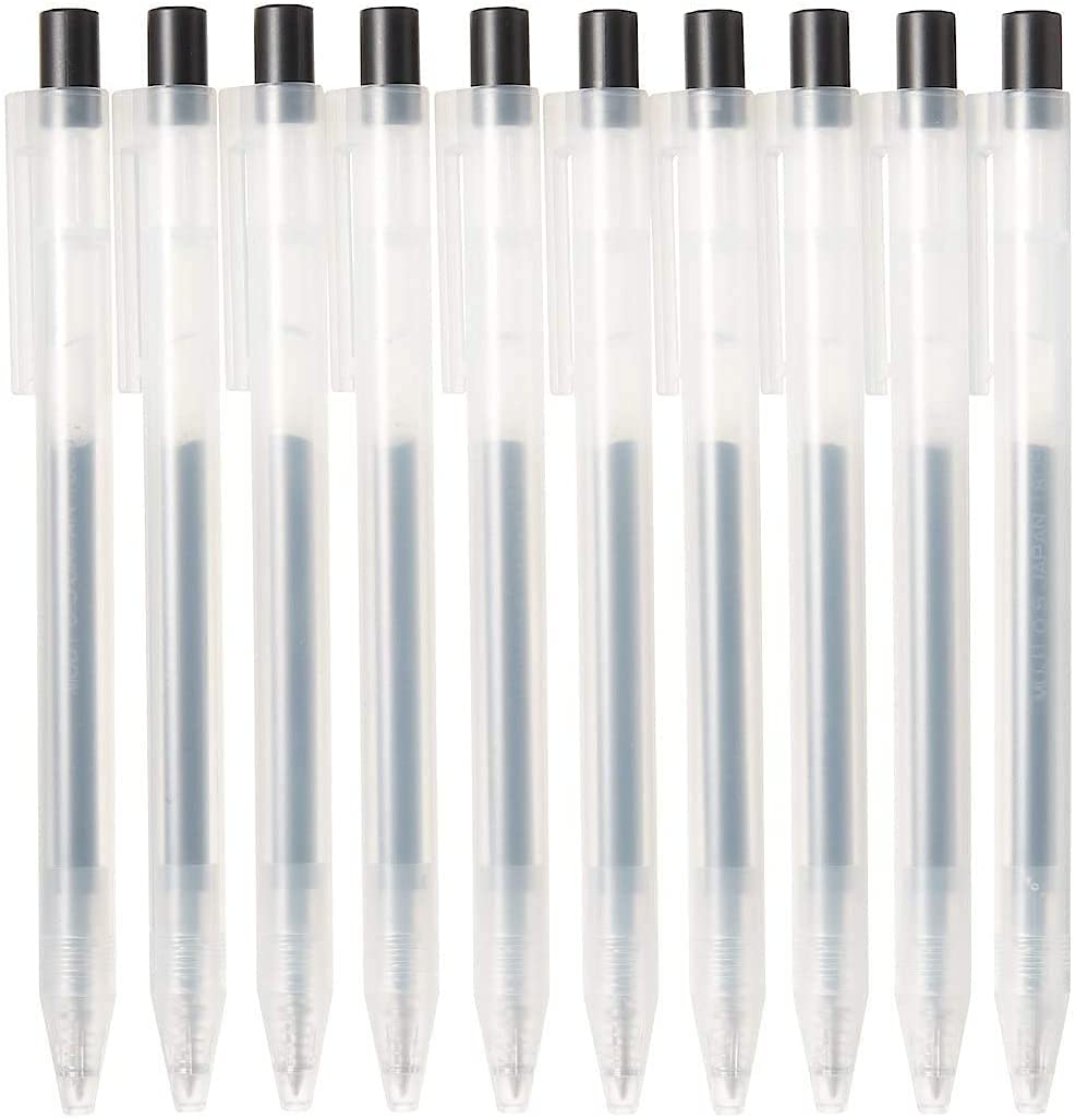 Muji Smooth Gel Ink Ballpoint Pen Knock Type 10-Pieces Set, 0.5 mm Nib Size, Black