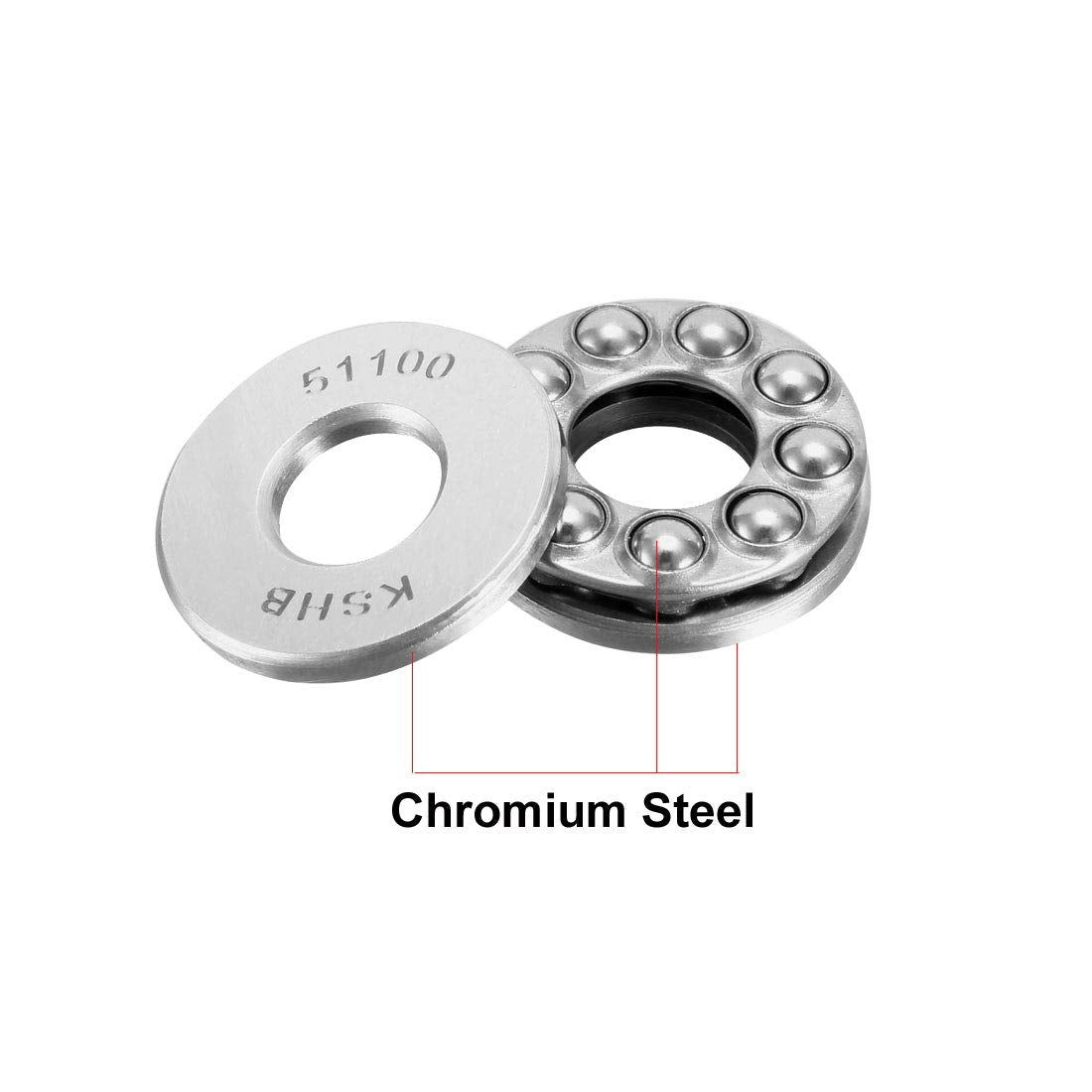 sourcing map 51100 Thrust Ball Bearings 10mm x 24mm x 9mm Chrome Steel ABEC3 Single Row Roller 2pcs