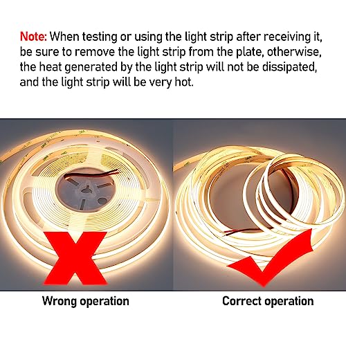 GOMING DC 12V COB LED Strip Light Warm White 3000K IP65 Waterproof 16.4ft(5M) 1560LEDs CRI 93and Uniform Glow Flexible LED Tape Lights for DIY Bedroom Kitchen Home Decor(Strip Only)