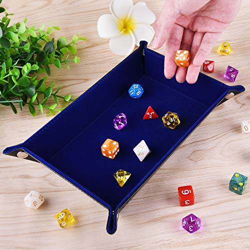 SIQUK Double Sided Dice Tray, Folding Rectangle PU Leather and Dark Blue Velvet Dice Holder for Dungeons and Dragons RPG Dice Gaming D&D and Other Table Games