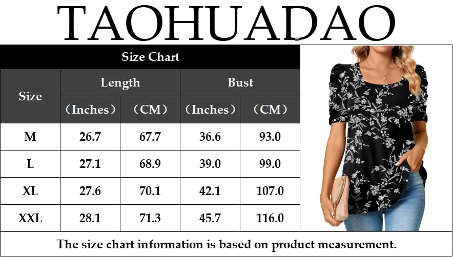 TAOHUADAO Womens Tops Casual Square Neck Puff Short Sleeve Tunic T-shirts for Women,Navy Blue XXL