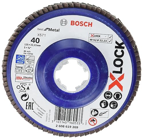 Bosch Professional 2608619209 Straight Flap Disc Best (for Metal, X-LOCK, X571, Diameter 125 mm, Grit Size K40, Bore Diameter 22.23 mm)