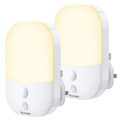 Suright Plug in Night Light with Dusk to Dawn Photocell Sensor, 2 Pack, with 5 Levels Brightness Adjustable, 3000K Warm White Night Light Kids for Bedroom, Hallway, Stairs, Nursery, 0.3 W