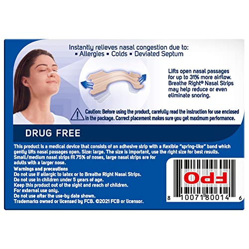 Breathe Right Nasal Strips Original Large 10s   Instantly Relieves Nasal Congestion  Helps Reduce Snoring   Drug-free