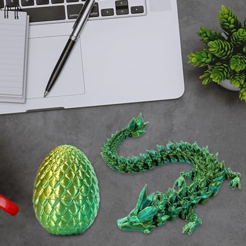 3D Printed Dragon in Egg,Full Articulated Dragon Crystal Dragon with Dragon Egg,Flexible Joints Home Decor Executive Desk Toys,Home Office Decor Executive Desk Toys (Laser Yellow&green)